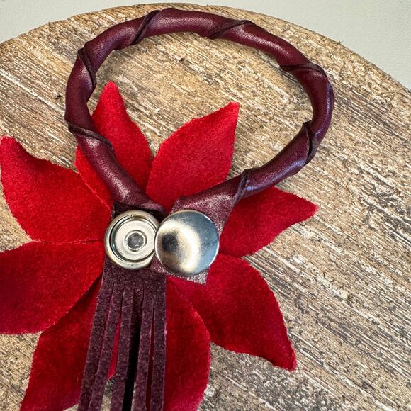 Leather Flower Purse Charm Genuine Leather Poinsettia Bag Charm Red Flower Flair - Picture 6 of 7